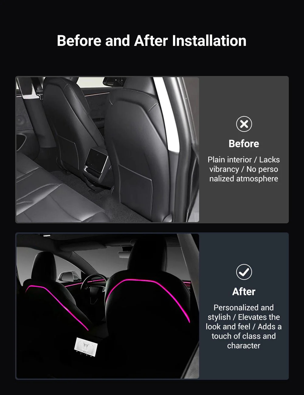 Seat Back Ambient Lighting for Tesla Model 3 Highland 2024+ / New Model Y 2025+  (Set of 2)-TESGOD