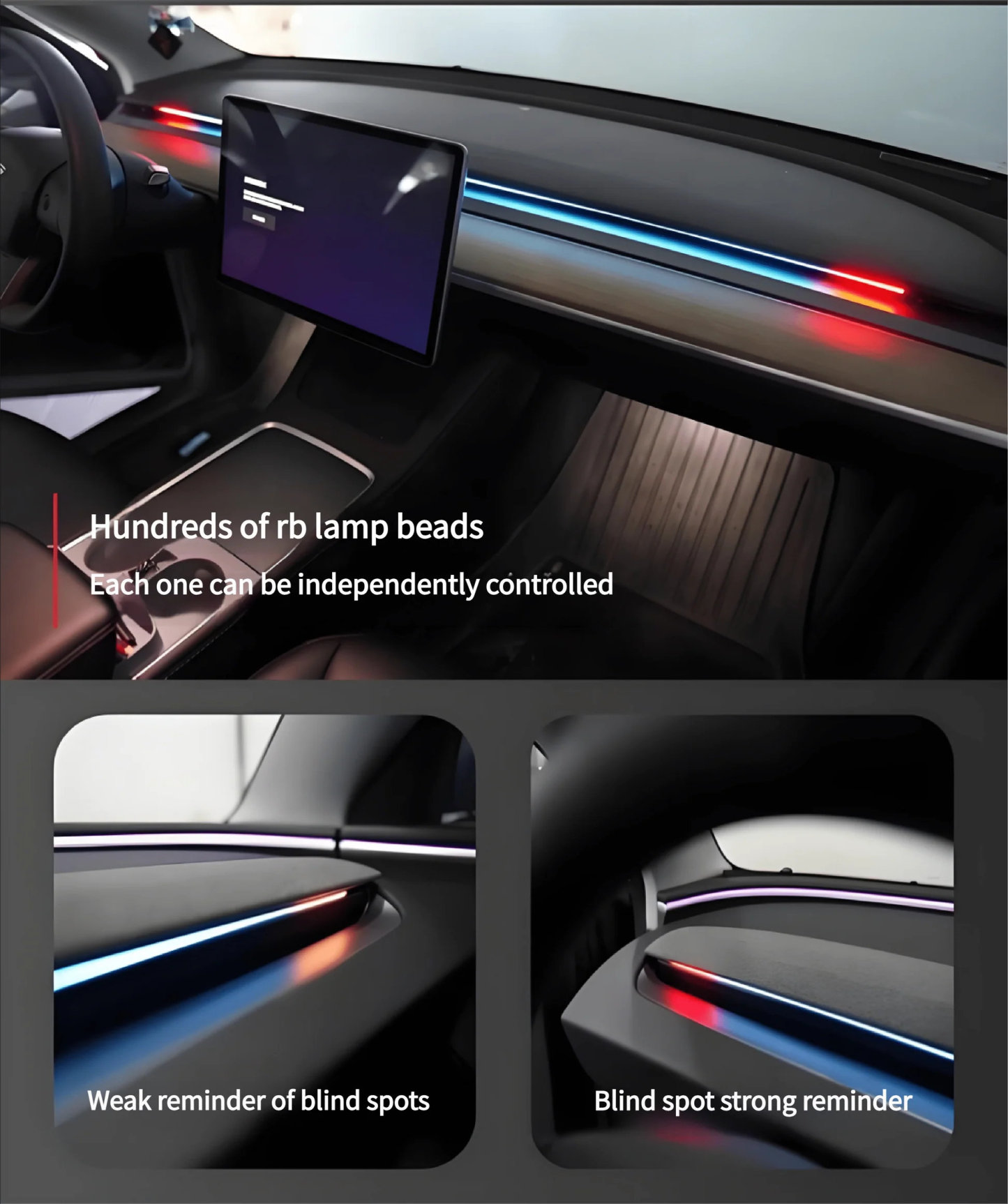 Smart BSD Blind Spot Monitor RGB Ambient Alert Lights for Tesla Model 3/Y