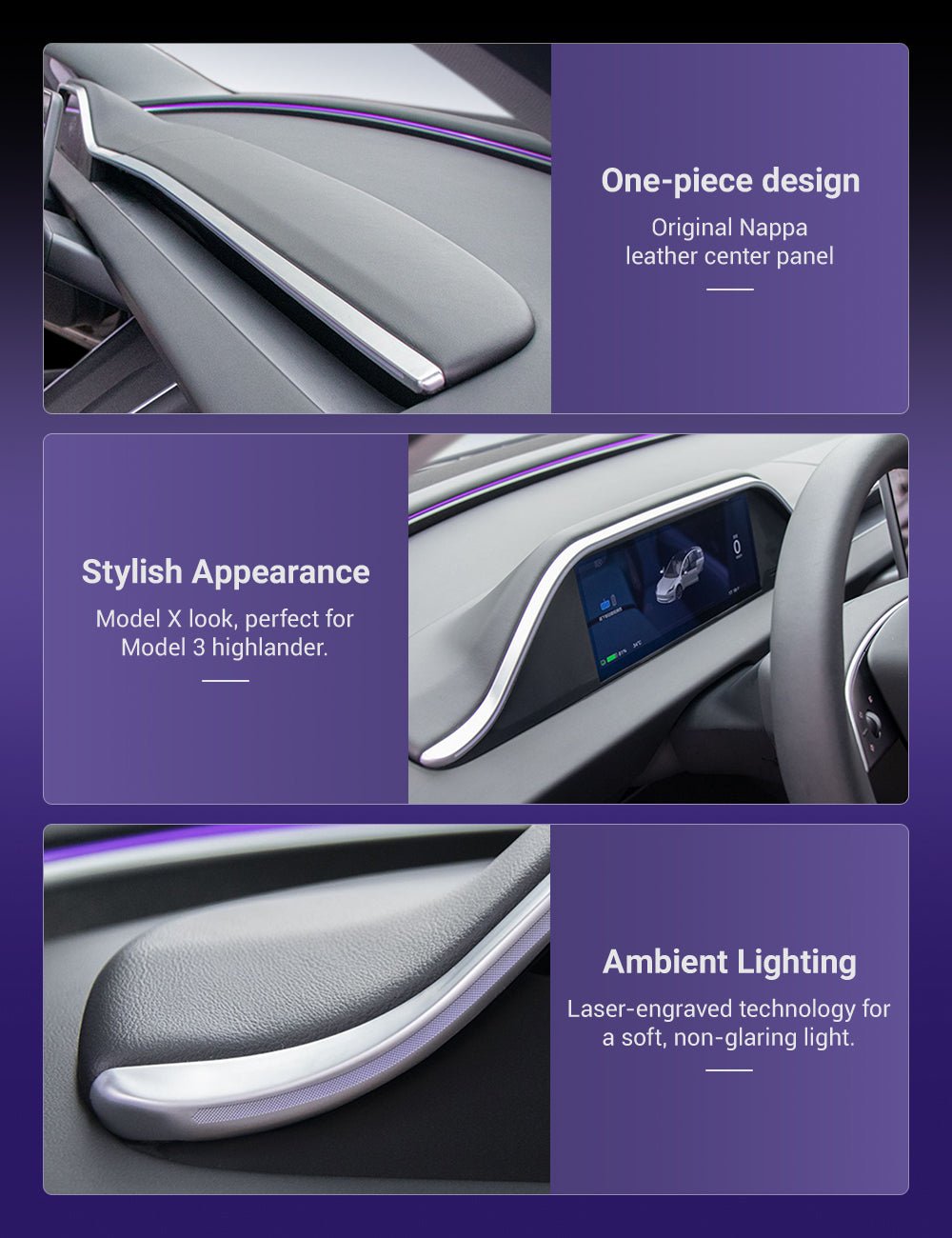 Tesla 8.9 Inch Dashboard Display with Ambient Lighting for Model 3 Highland-TESGOD