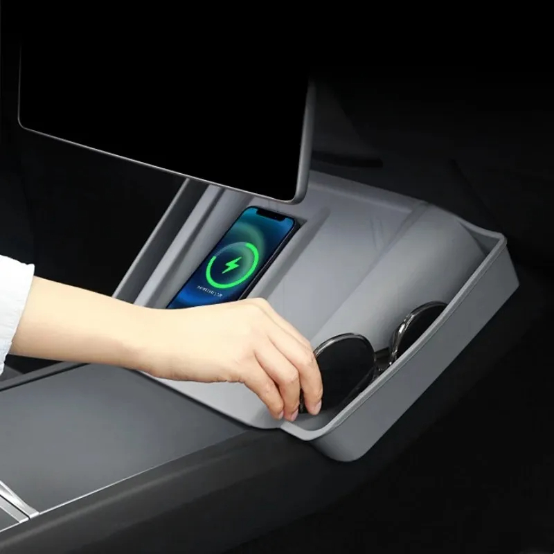 Tesla Model 3 Highland 2024+ Center Console Wireless Charging Pad with Side Pockets-TESGOD