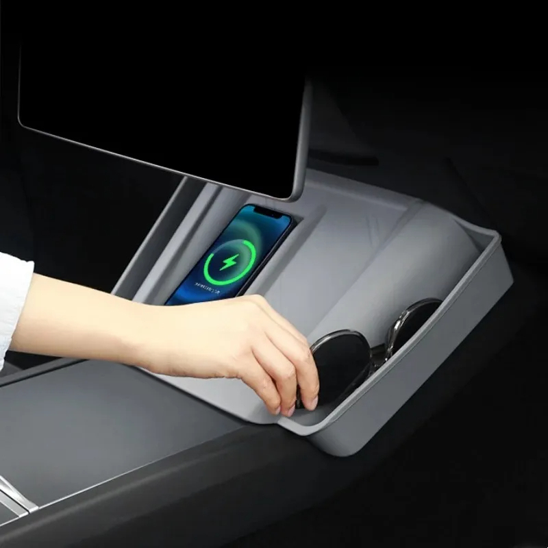 Tesla Model 3 Highland 2024+ Center Console Wireless Charging Pad with Side Pockets-TESGOD