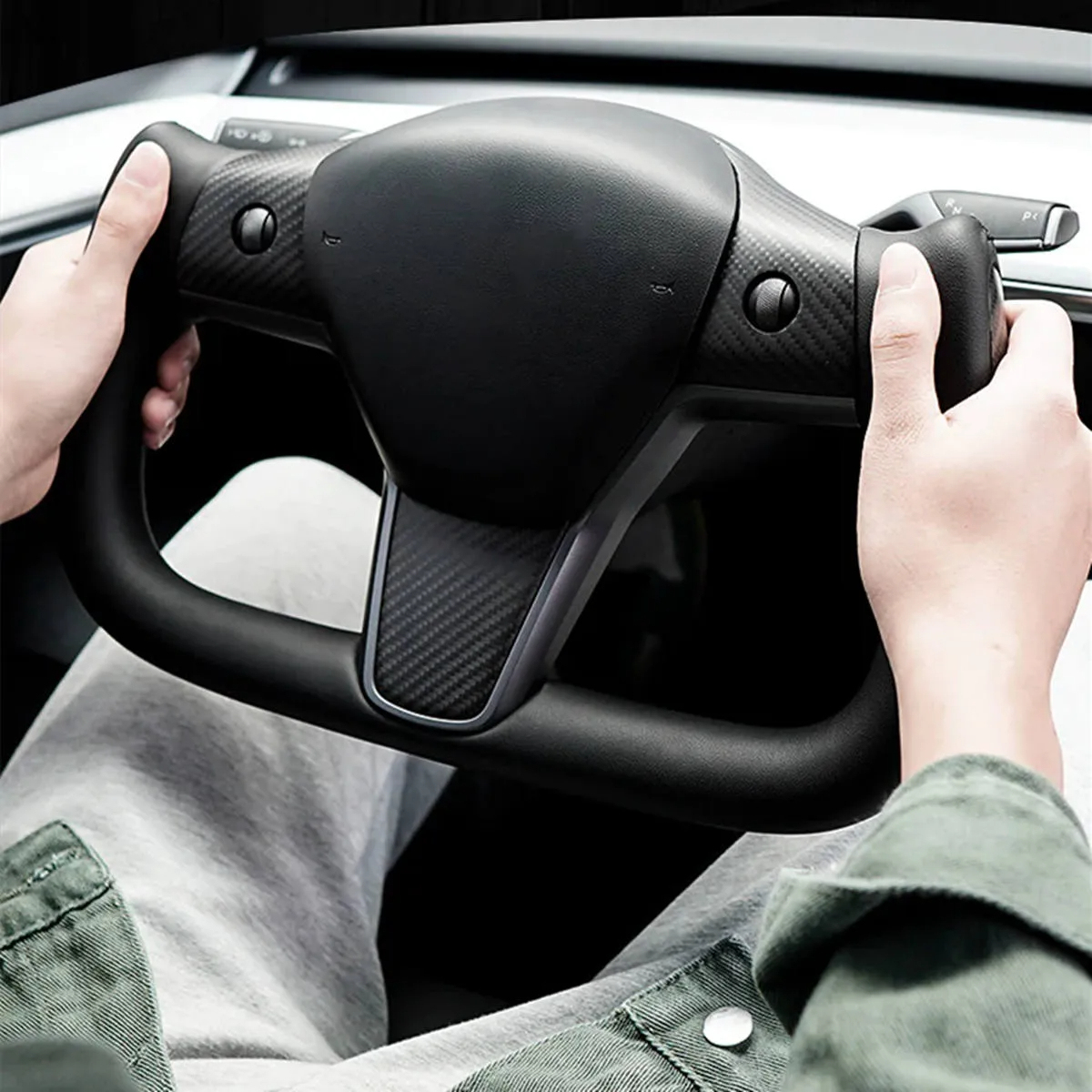 Tesla Model 3/Y Carbon Fiber Yoke Steering Wheel (2017-2023) – Nappa Leather Grip-TESGOD