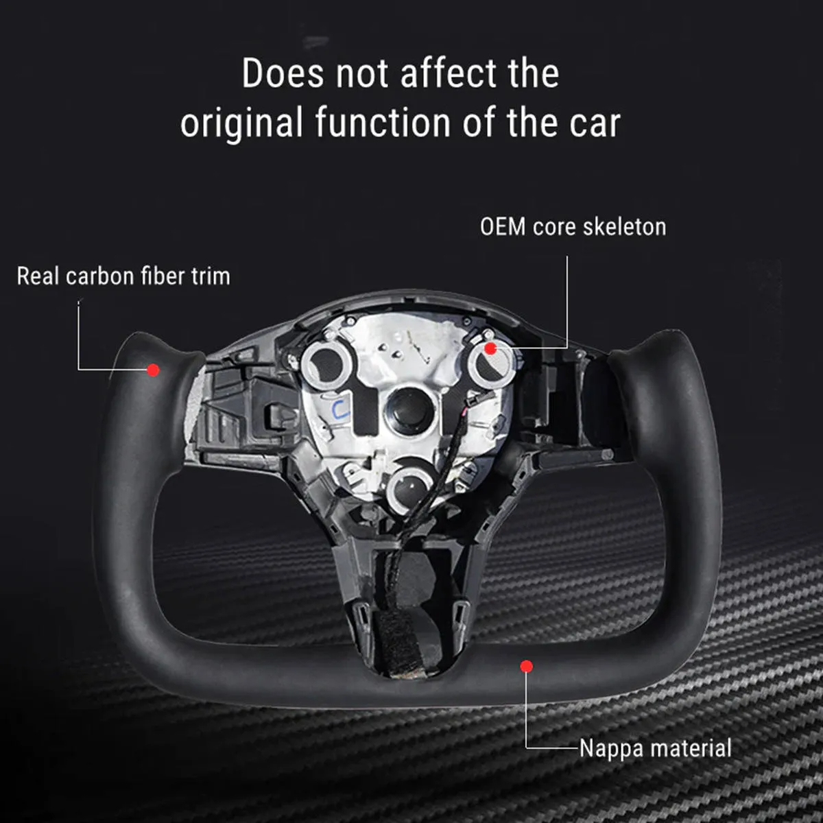 Tesla Model 3/Y Carbon Fiber Yoke Steering Wheel (2017-2023) – Nappa Leather Grip-TESGOD