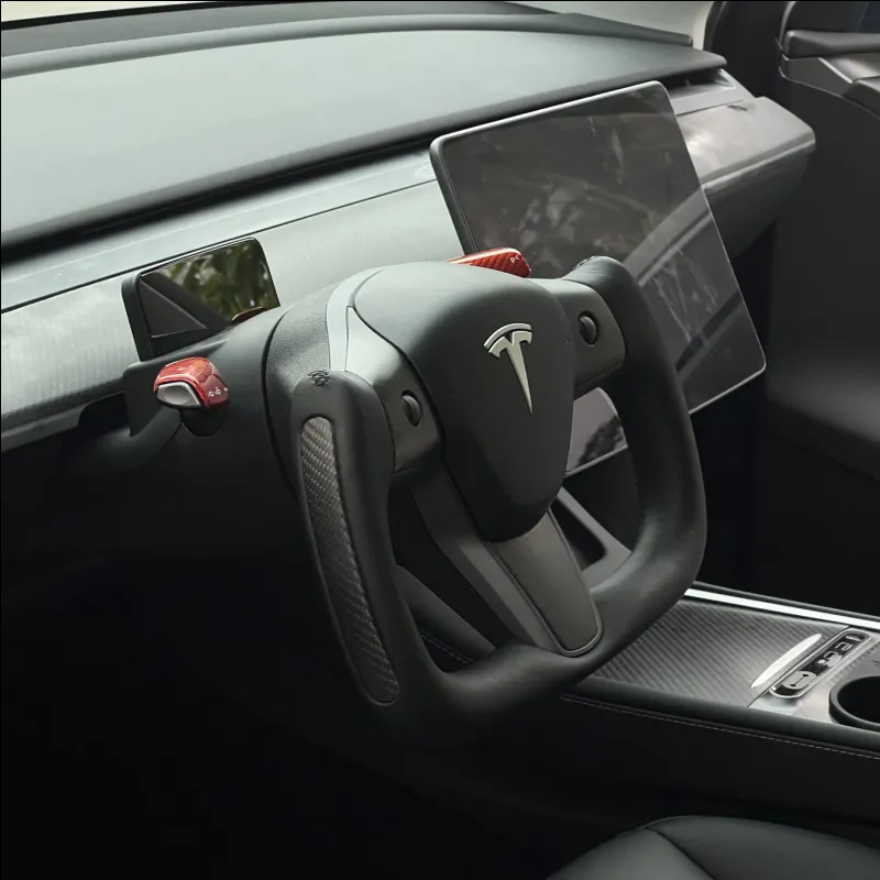 Tesla Model 3/Y Carbon Fiber Yoke Steering Wheel (2017-2023) – Nappa Leather Grip-TESGOD