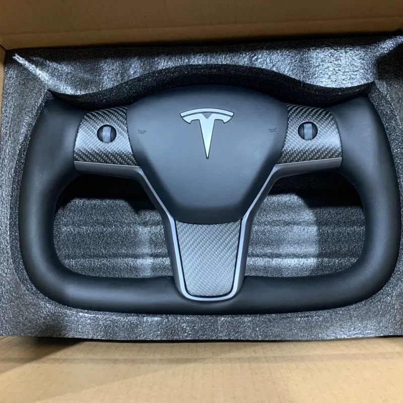 Tesla Model 3/Y Carbon Fiber Yoke Steering Wheel (2017-2023) – Nappa Leather Grip-TESGOD