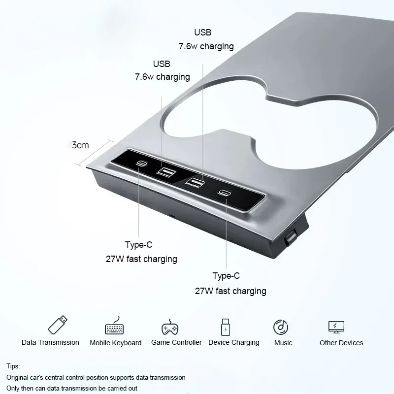 Tesla Model 3 (2021-2023) / Y (2021-2023) 27W Center Console Docking Station Splitter-TESGOD