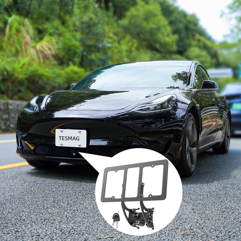 Tesla Model 3/Y Front License Plate Holder Frame With Lock (2021-2023)-TESGOD