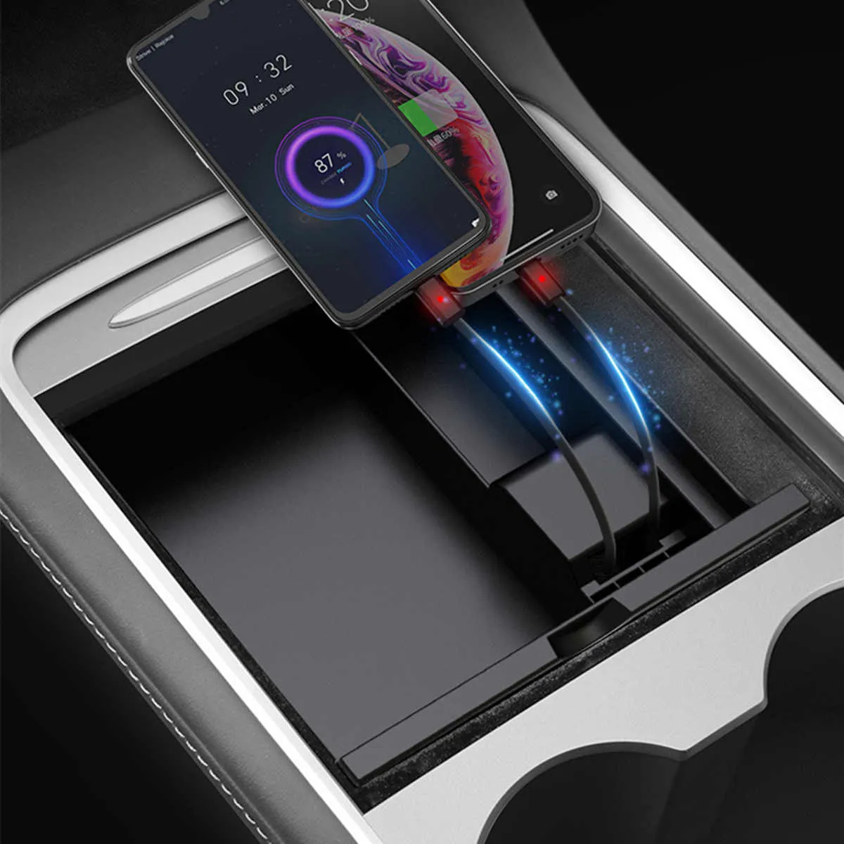 Tesla Model 3/Y With Charging Retractable Cable Storage Box-TESGOD