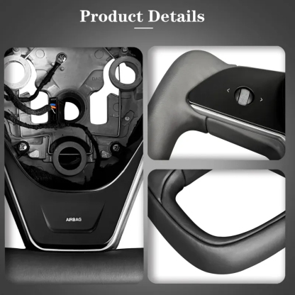 Tesla Model 3/Y Yoke Steering Wheel - Black Nappa Leather-TESGOD