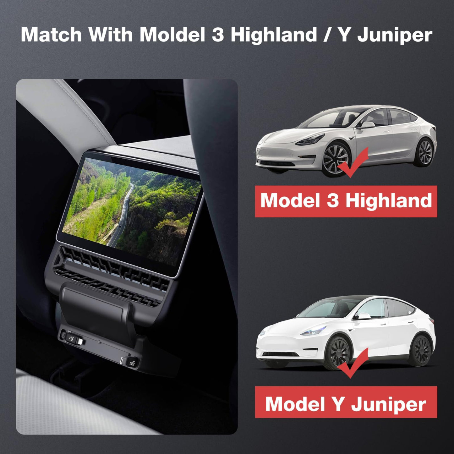 Tesla Model Y Juniper / Model 3 HighlandUSB Hub: Multi-Port Center Console Docking Station with 87W Fast Charging and Retractable Cables