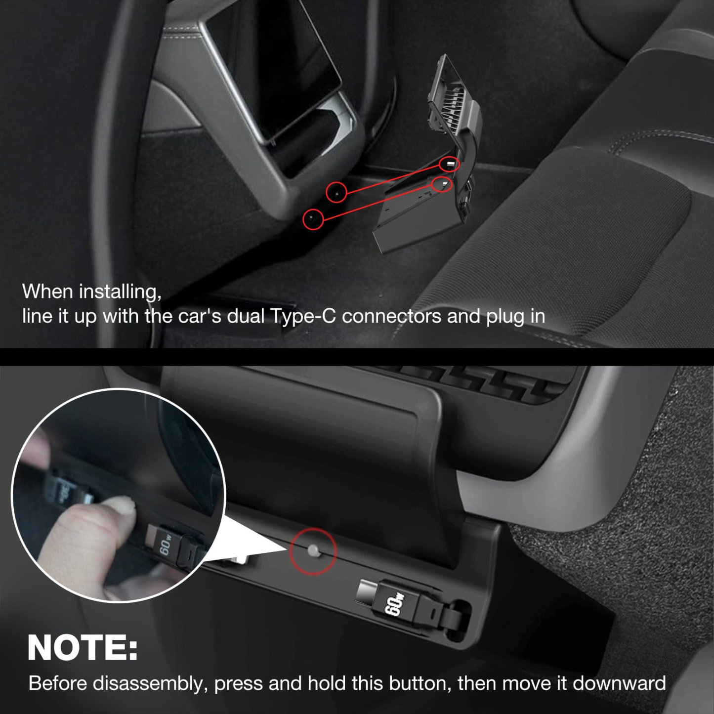 Tesla Model Y Juniper / Model 3 HighlandUSB Hub: Multi-Port Center Console Docking Station with 87W Fast Charging and Retractable Cables