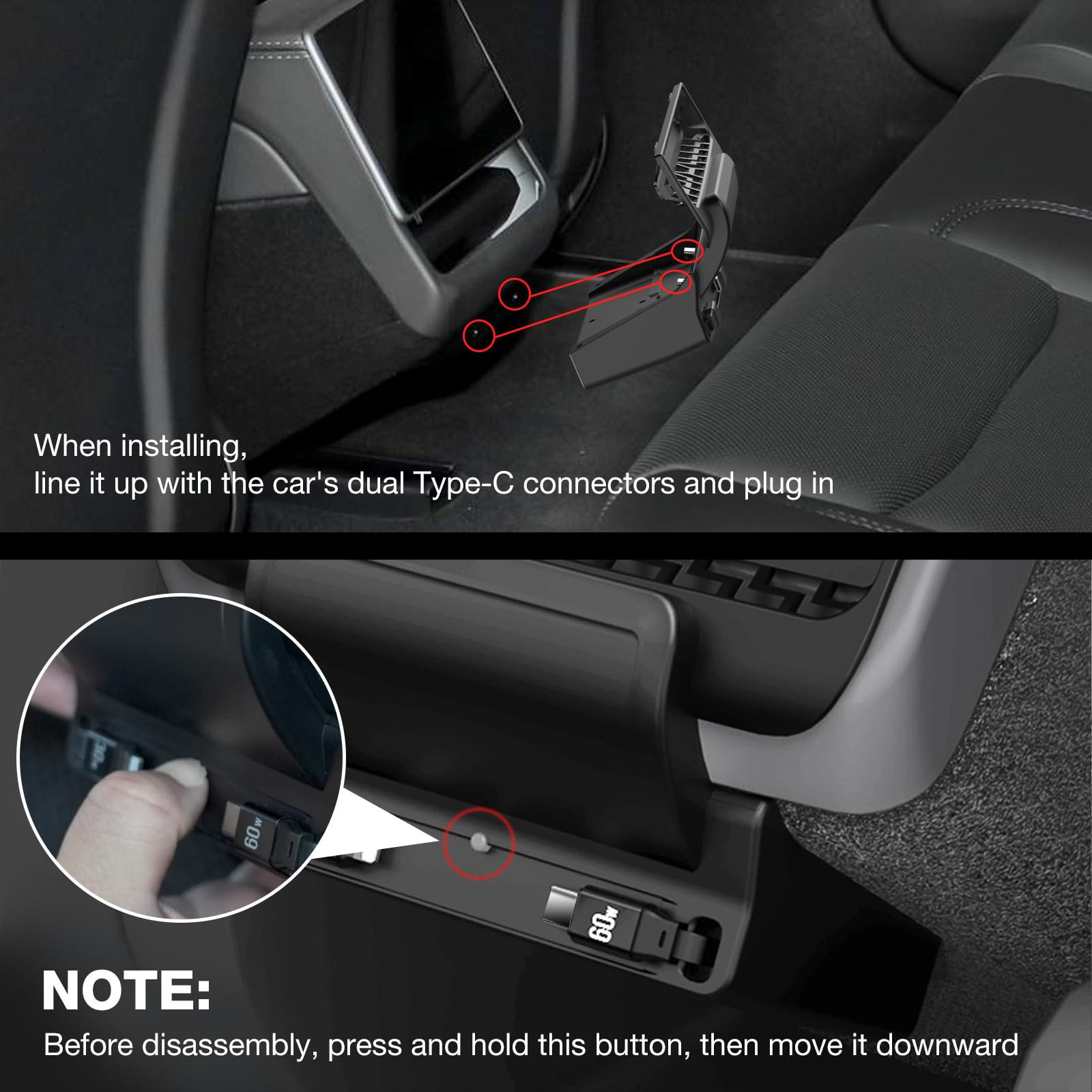 Tesla Model Y Juniper / Model 3 HighlandUSB Hub: Multi-Port Center Console Docking Station with 87W Fast Charging and Retractable Cables