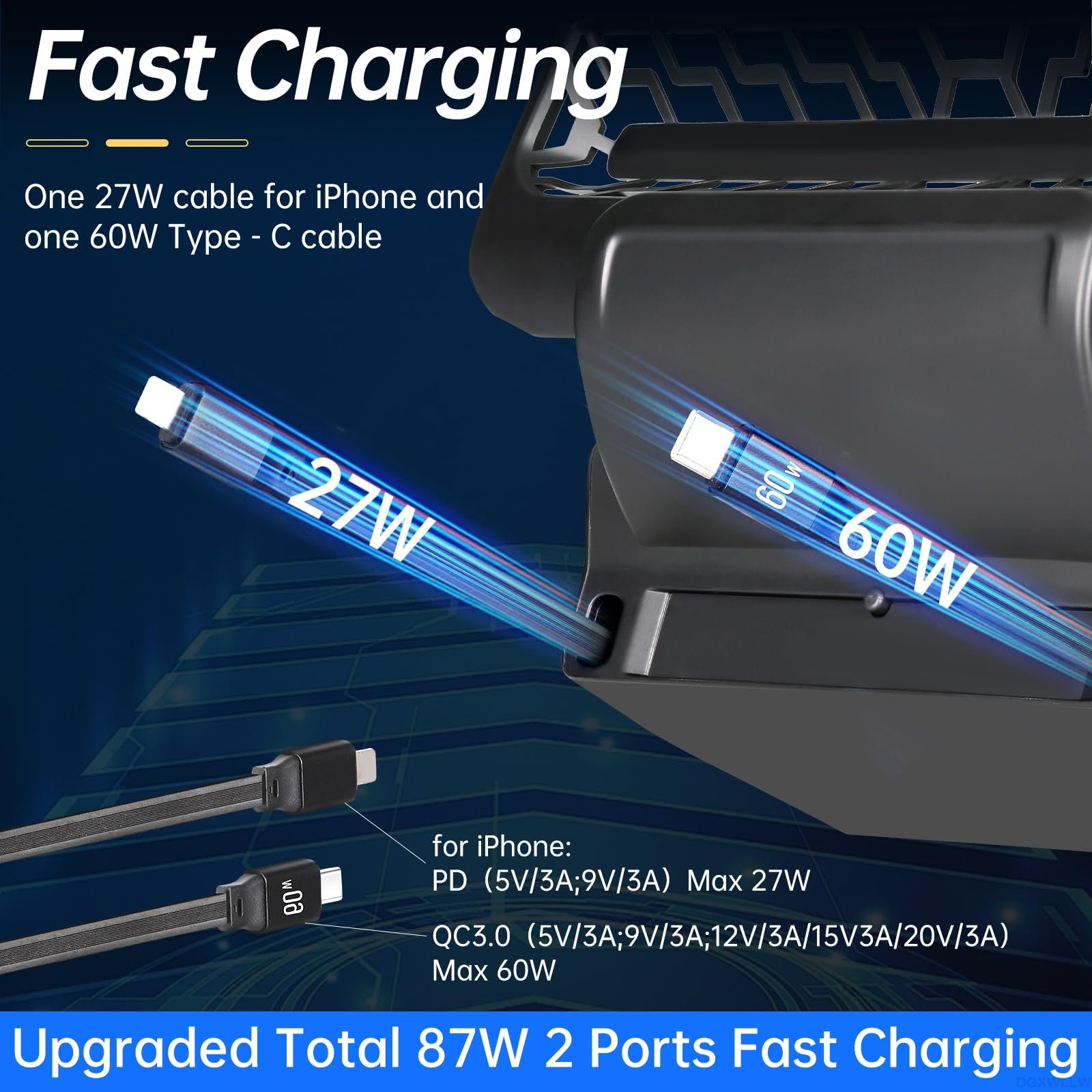 Tesla Model Y Juniper / Model 3 HighlandUSB Hub: Multi-Port Center Console Docking Station with 87W Fast Charging and Retractable Cables