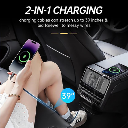 Tesla Model Y Juniper / Model 3 HighlandUSB Hub: Multi-Port Center Console Docking Station with 87W Fast Charging and Retractable Cables