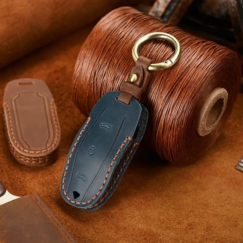 Handmade Leather Tesla Model S 3 X Y Key Fob Case Cover-TESGOD