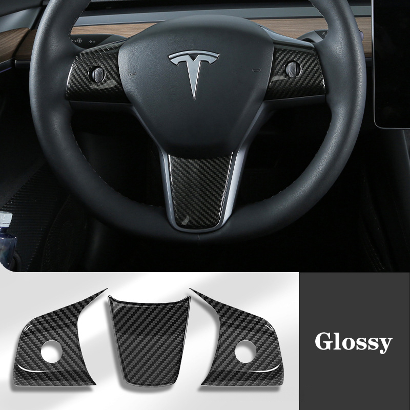 True Carbon Fiber Steering Wheel Patch for Tesla Model 3/Y-TESGOD