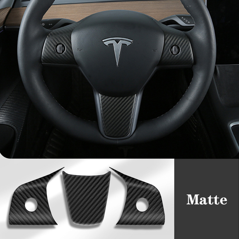 True Carbon Fiber Steering Wheel Patch for Tesla Model 3/Y-TESGOD
