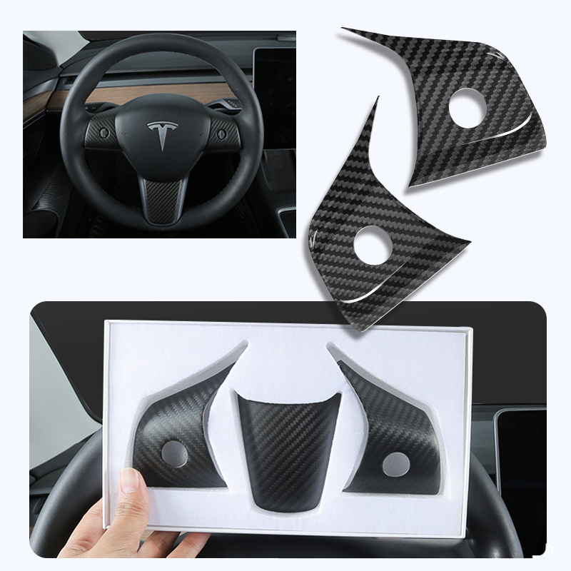 True Carbon Fiber Steering Wheel Patch for Tesla Model 3/Y
