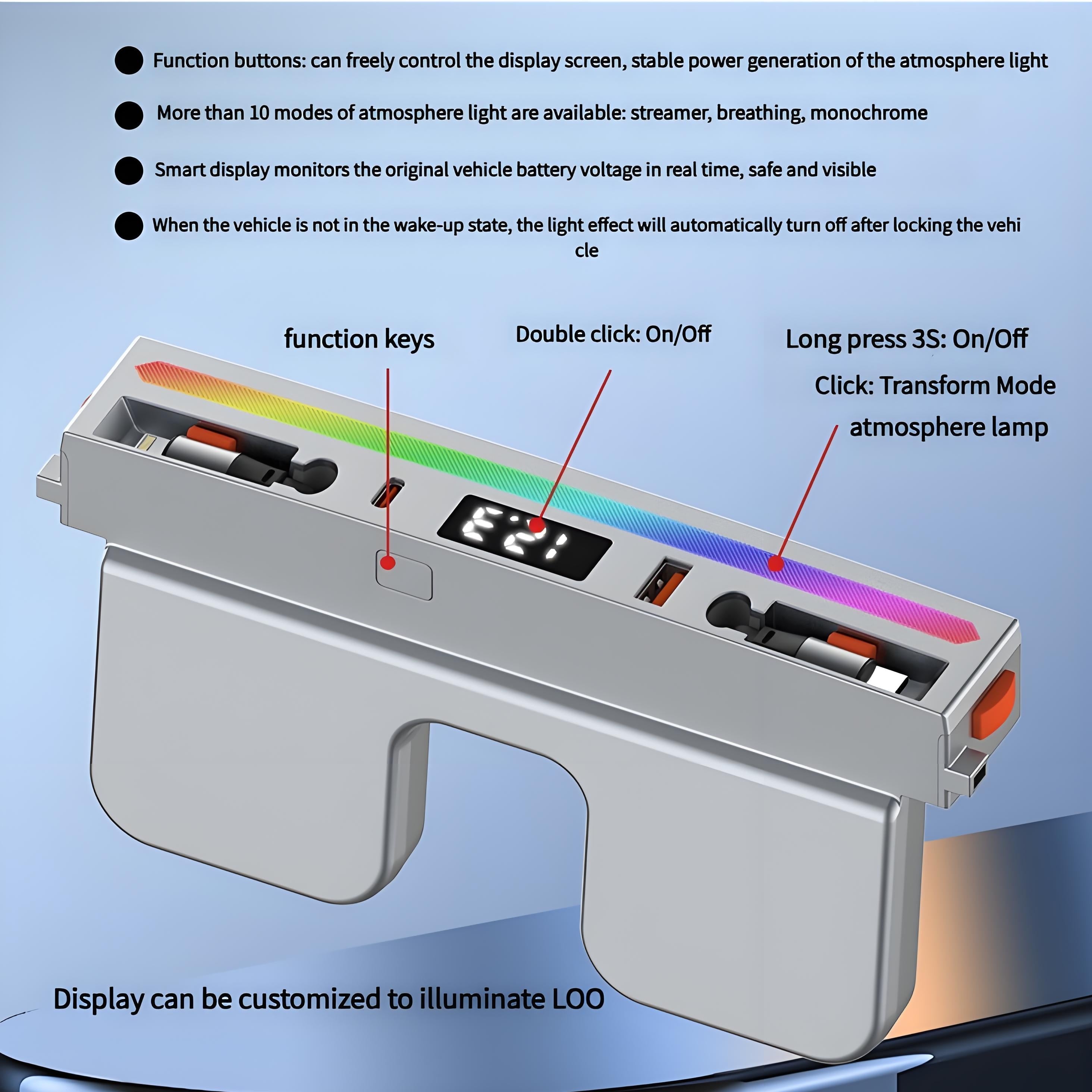 Center Console Ambient Light USB Hub Tesla Model Y Juniper / Model 3 Highland