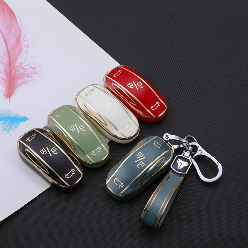 TPU Key Fob Cover for Tesla Model 3/Y/X/S – Full Protection, Fashionable Gold-Rimmed Design-TESGOD