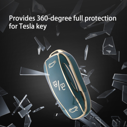 TPU Key Fob Cover for Tesla Model 3/Y/X/S – Full Protection, Fashionable Gold-Rimmed Design-TESGOD