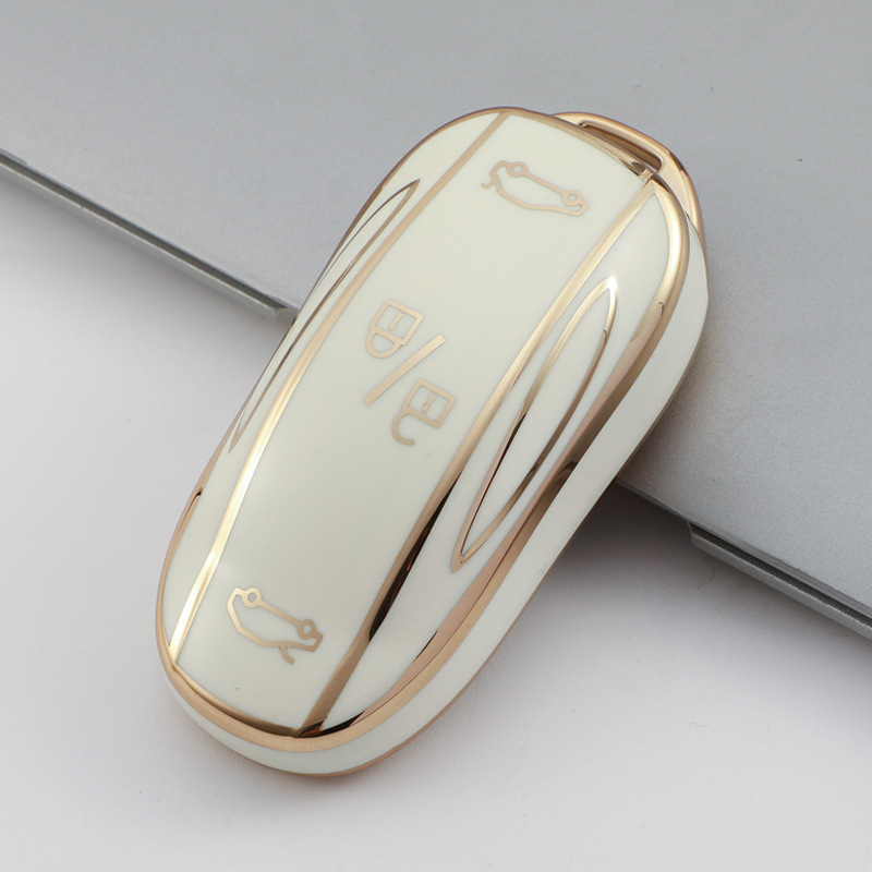TPU Key Fob Cover for Tesla Model 3/Y/X/S – Full Protection, Fashionable Gold-Rimmed Design-TESGOD