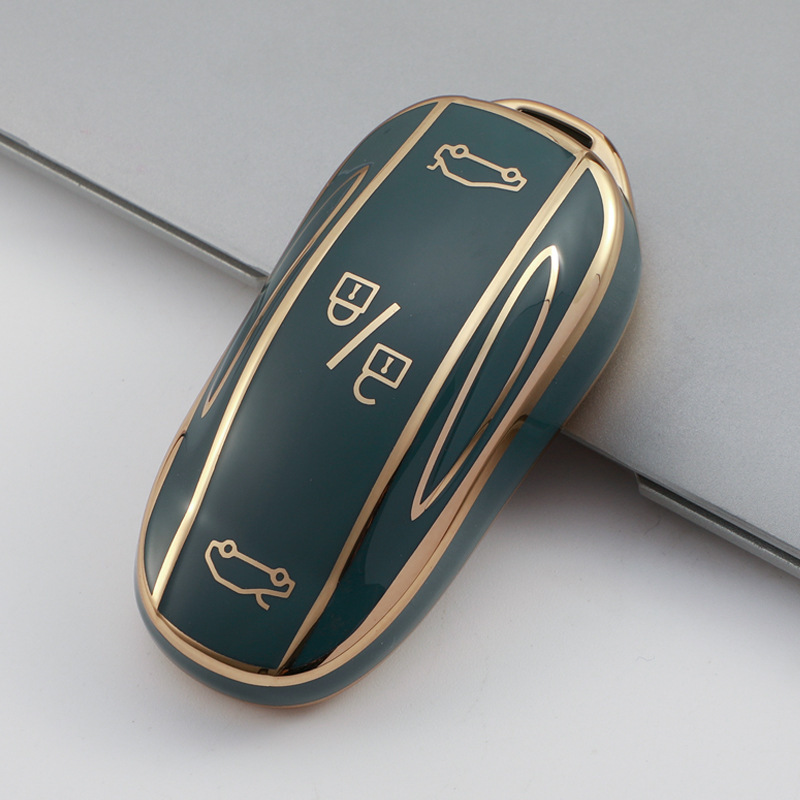 TPU Key Fob Cover for Tesla Model 3/Y/X/S – Full Protection, Fashionable Gold-Rimmed Design-TESGOD