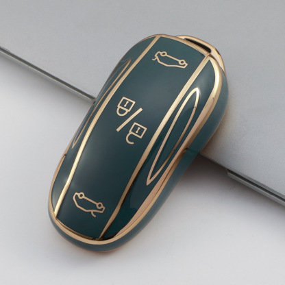 TPU Key Fob Cover for Tesla Model 3/Y/X/S – Full Protection, Fashionable Gold-Rimmed Design-TESGOD