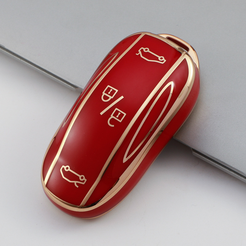 TPU Key Fob Cover for Tesla Model 3/Y/X/S – Full Protection, Fashionable Gold-Rimmed Design-TESGOD