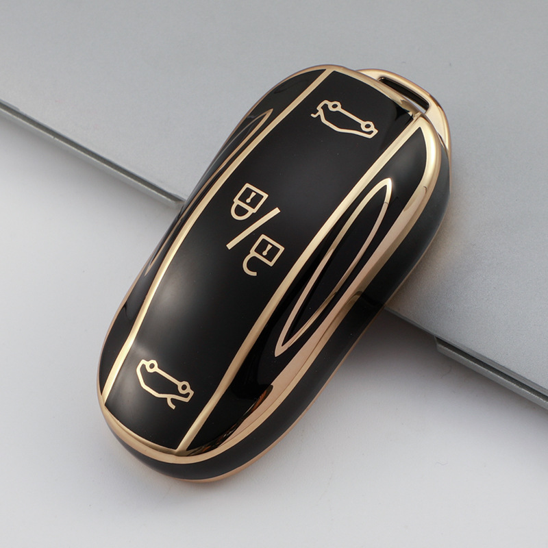 TPU Key Fob Cover for Tesla Model 3/Y/X/S – Full Protection, Fashionable Gold-Rimmed Design-TESGOD
