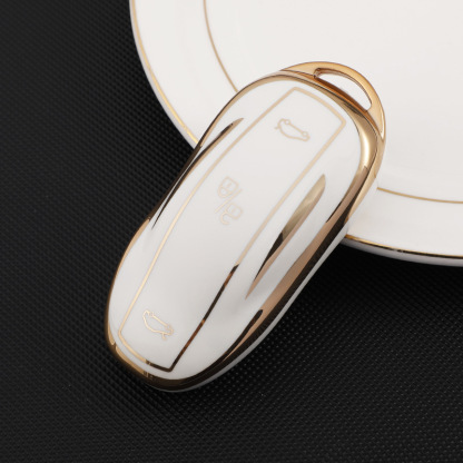 TPU Key Fob Cover for Tesla Model 3/Y/X/S – Full Protection, Fashionable Gold-Rimmed Design-TESGOD