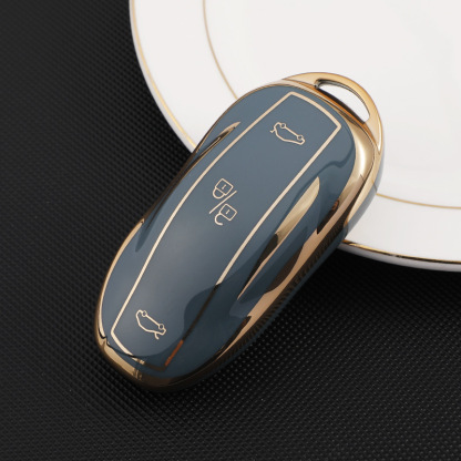 TPU Key Fob Cover for Tesla Model 3/Y/X/S – Full Protection, Fashionable Gold-Rimmed Design-TESGOD
