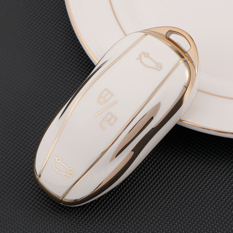 TPU Key Fob Cover for Tesla Model 3/Y/X/S – Full Protection, Fashionable Gold-Rimmed Design-TESGOD