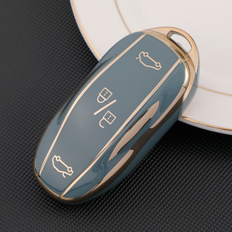 TPU Key Fob Cover for Tesla Model 3/Y/X/S – Full Protection, Fashionable Gold-Rimmed Design-TESGOD