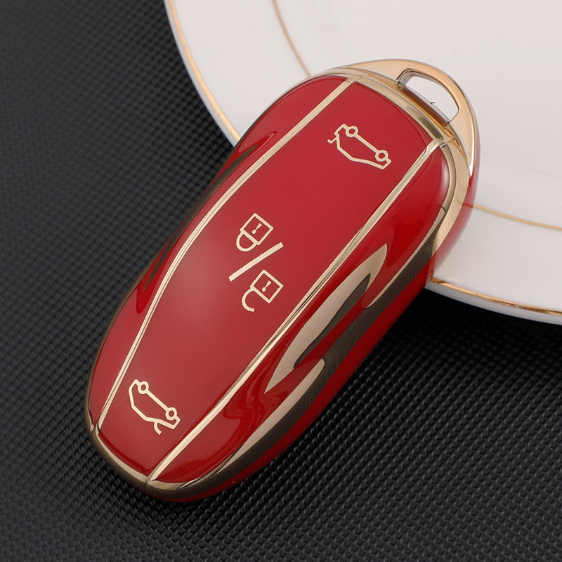 TPU Key Fob Cover for Tesla Model 3/Y/X/S – Full Protection, Fashionable Gold-Rimmed Design-TESGOD