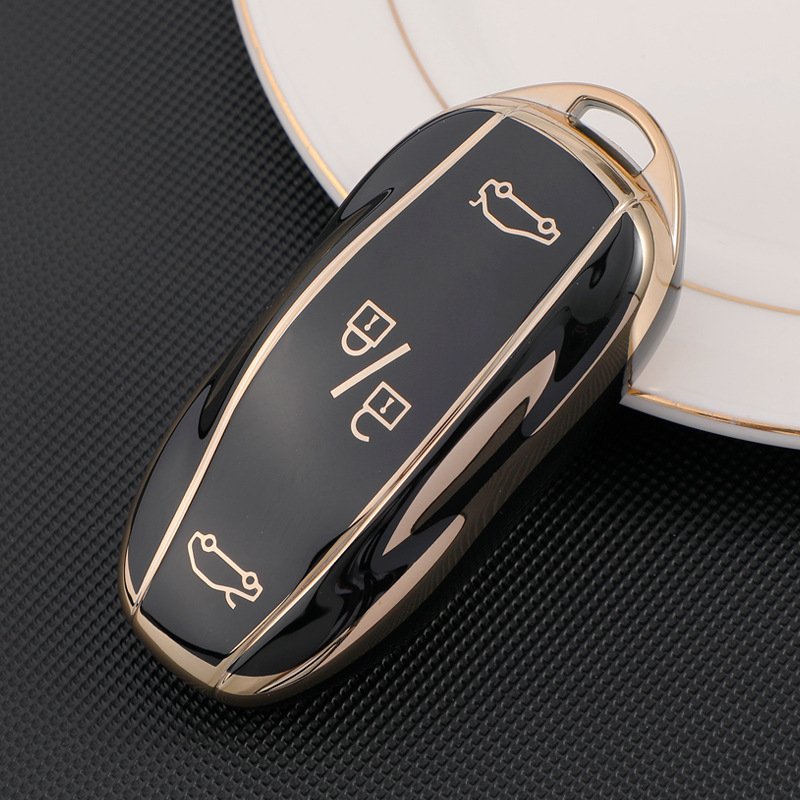 TPU Key Fob Cover for Tesla Model 3/Y/X/S – Full Protection, Fashionable Gold-Rimmed Design-TESGOD