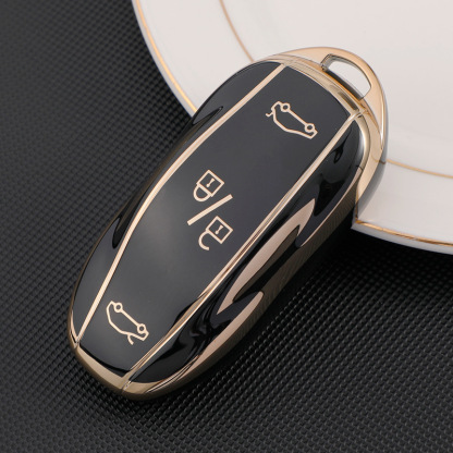 TPU Key Fob Cover for Tesla Model 3/Y/X/S – Full Protection, Fashionable Gold-Rimmed Design-TESGOD