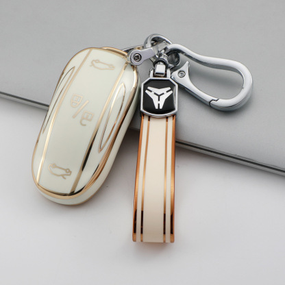 TPU Key Fob Cover for Tesla Model 3/Y/X/S – Full Protection, Fashionable Gold-Rimmed Design-TESGOD