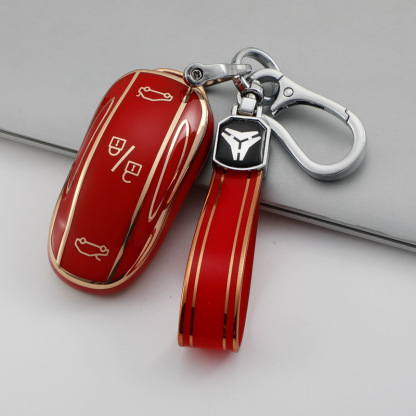 TPU Key Fob Cover for Tesla Model 3/Y/X/S – Full Protection, Fashionable Gold-Rimmed Design-TESGOD