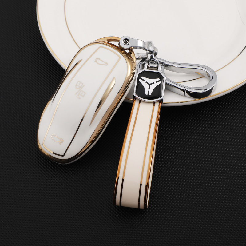 TPU Key Fob Cover for Tesla Model 3/Y/X/S – Full Protection, Fashionable Gold-Rimmed Design-TESGOD
