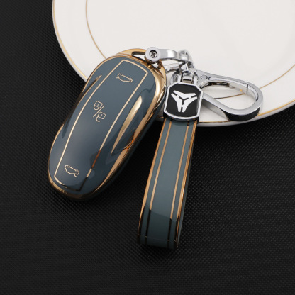 TPU Key Fob Cover for Tesla Model 3/Y/X/S – Full Protection, Fashionable Gold-Rimmed Design-TESGOD