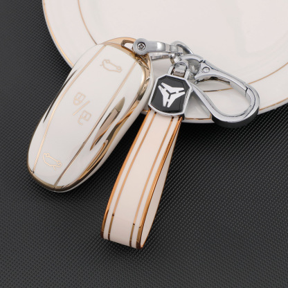 TPU Key Fob Cover for Tesla Model 3/Y/X/S – Full Protection, Fashionable Gold-Rimmed Design-TESGOD