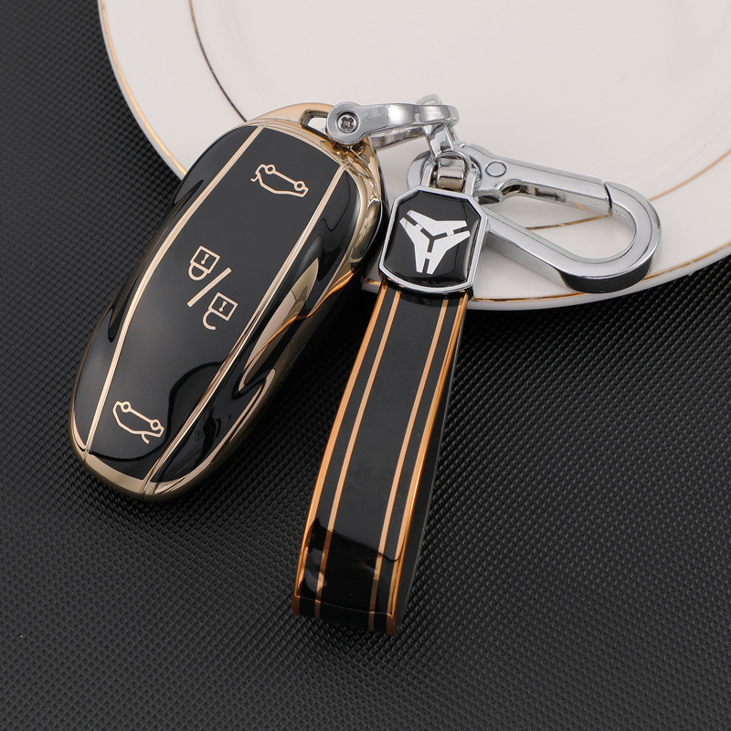 TPU Key Fob Cover for Tesla Model 3/Y/X/S – Full Protection, Fashionable Gold-Rimmed Design-TESGOD