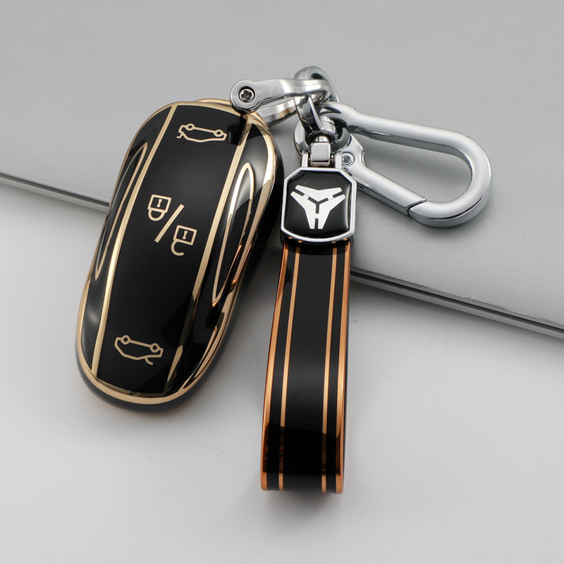 TPU Key Fob Cover for Tesla Model 3/Y/X/S – Full Protection, Fashionable Gold-Rimmed Design-TESGOD
