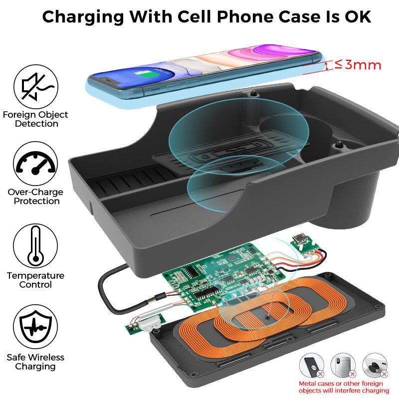 Center Console Organizer with Wireless Charging for Tesla Model S/X（2016-2020）-TESGOD