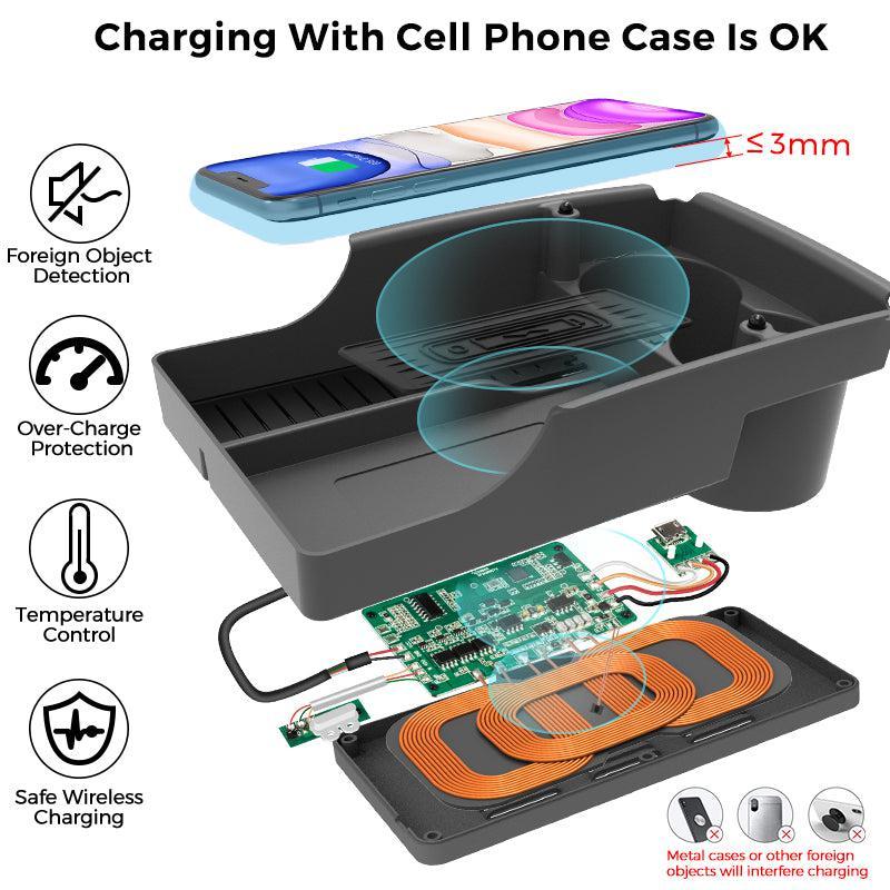 Center Console Organizer with Wireless Charging for Tesla Model S/X（2016-2020）-TESGOD
