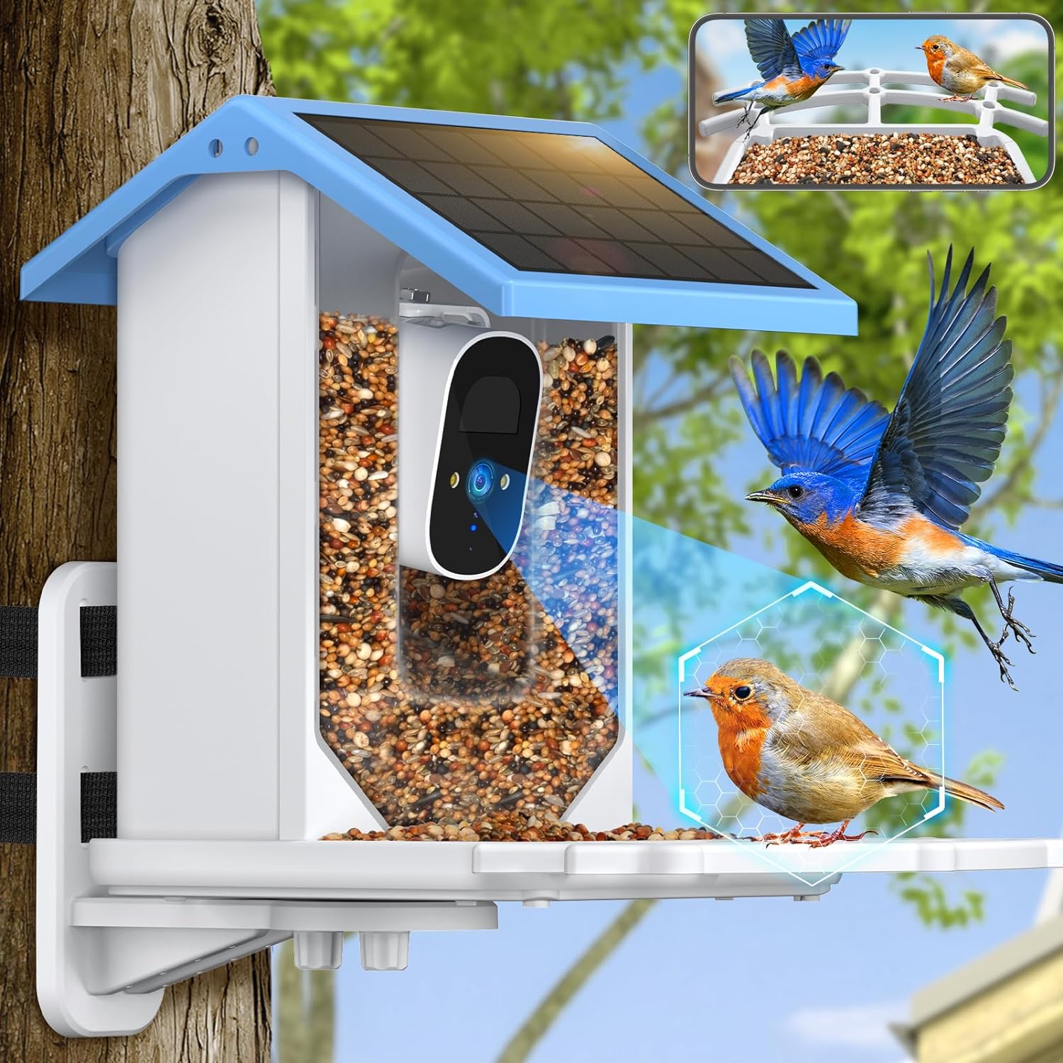 Bird Feeder with Camera Solar Powered, Outdoor Smart Bird Feeder, 4 MP HD Auto Capture Bird Videos, Real Time Views and Notifications, Ideal Gift for Bird Lovers