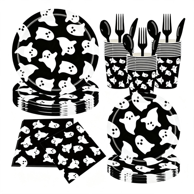Disposable Ghost-Themed Tableware