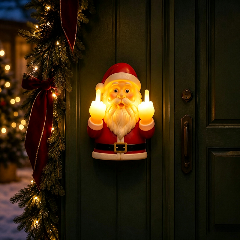 Fun Light-Up Middle-Finger Santa Decoration