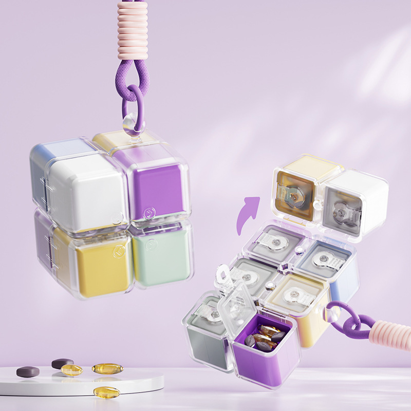 Cube-shaped pill organizer